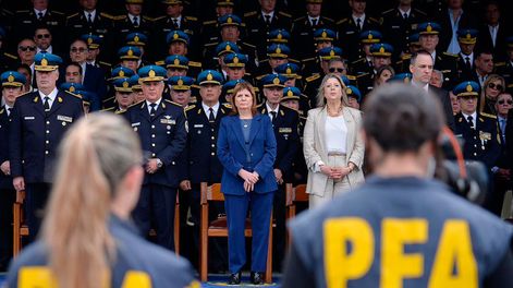 Patricia Bullrich en octubre de 2025, al encabezar el acto central por el aniversario de la Policía Federal Argentina.