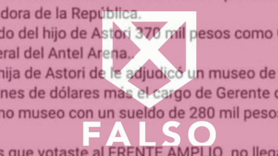 imagen de Es falsa la información que circula en Whatsapp sobre los sueldos de la familia Astori imagen de Es falsa la información que circula en Whatsapp sobre los sueldos de la familia Astori