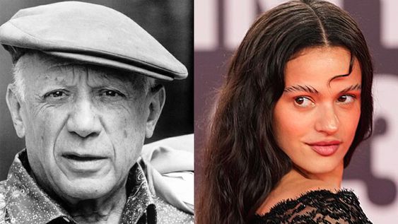Pablo Picasso en 1962 y Rosalía en los Grammy Latinos 2023.&nbsp;