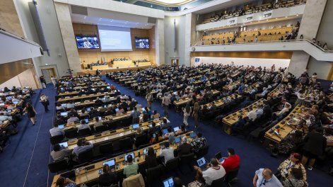 Vista general durante una sesión plenaria de la Segunda Parte de la Quinta Sesión del Comité Intergubernamental de Negociación sobre la Contaminación por Plásticos (INC-5.2), en la sede europea de las Naciones Unidas en Ginebra, Suiza