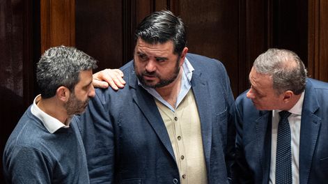 Los senadores Daniel Caggiani, del Frente Amplio, y Nicolás Olivera y Álvaro Delgado, del Partido Nacional