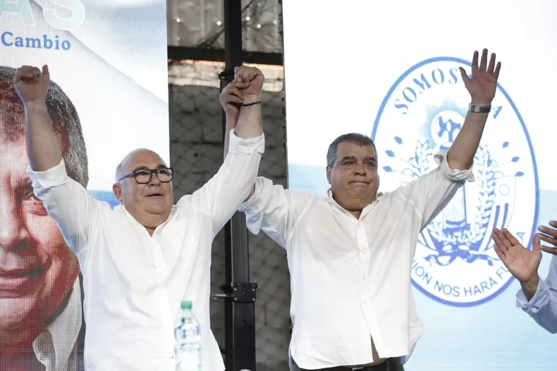 Miguel Abella y Rodrigo Blás cuando fueron proclamados candidatos del Partido Nacional a la Intendencia de Maldonado