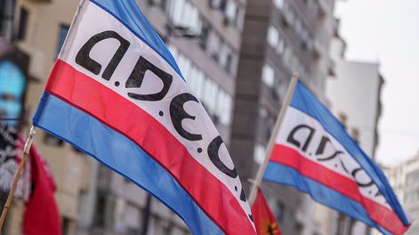 Paro general parcial y movilización del PIT-CNT en el Centro de Montevideo.