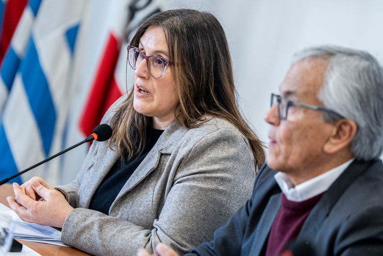 Marcela Barrios y Juan Castillo en conferencia de prensa.