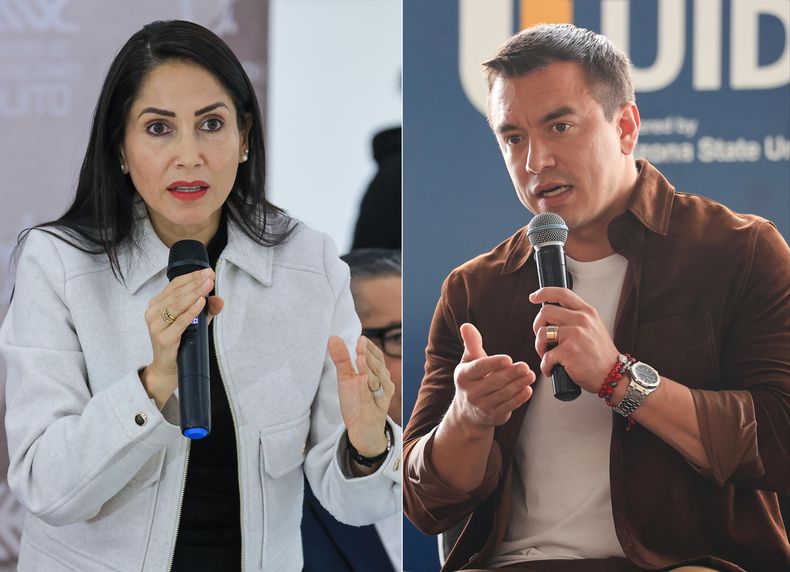 Fotografías de archivo de la candidata del correísmo a la Presidencia de Ecuador, Luisa González (i), y el presidente de Ecuador y candidato a la reelección, Daniel Noboa