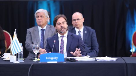 El presidente Luis Lacalle Pou durante su discurso en cumbre de la Celac. Foto: Cancillería Argentina