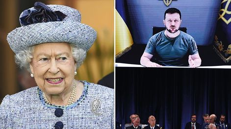 Elizabeth II, Volidímir Zelenski y Vladimir Putin. Foto: EFE