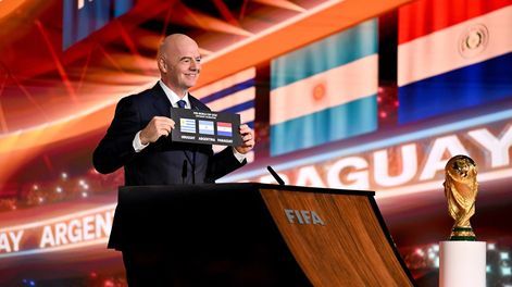 El presidente de la FIFA, durante un acto del Mundial 2030 organizado en 2024 en Ginebra.