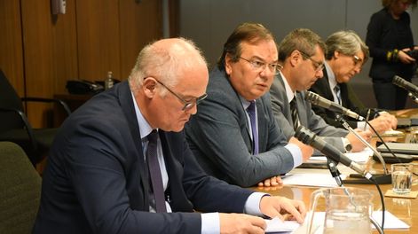 Juan José Olaizola, José Luis Falero, Luis Ceiter y Carlos González&nbsp; durante una comparecencia del MTOP al Parlamento&nbsp;