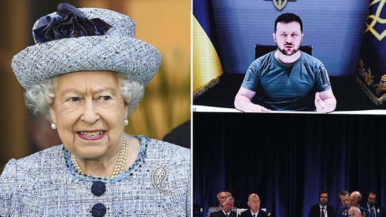 Elizabeth II, Volidímir Zelenski y Vladimir Putin. Foto: EFE