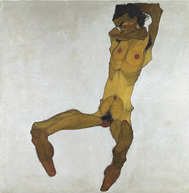Título: Seated Male Nude (Self-Portrait) Creador: Egon Schiele Fecha de creación: 1910 Dimensiones físicas: 1.500 × 1.525 cm (sin marco) Tipo: pinturas Técnica: óleo y color opaco sobre lienzo.