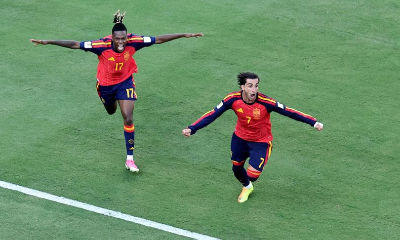 Ferran Torres celebra tras marcar el primer gol durante la final de la Copa Mundial de la FIFA 2026 entre España y Argentina.