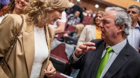 Laura Raffo y Luis Alberto Heber durante un acto en la Torre Ejecutiva 