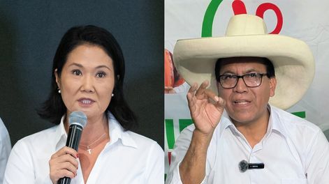 Combo de fotografías de archivo que muestra a los candidatos a la Presidencia de Perú, Keiko Fujimori (i) y Roberto Sánchez. El escrutinio de las elecciones presidenciales de Perú concluyó este viernes, 33 días después de la votación, al alcanzar el 100 % en votos contabilizados, que confirman una segunda vuelta para el 7 de junio entre la derechista Keiko Fujimori y el izquierdista Roberto Sánchez.