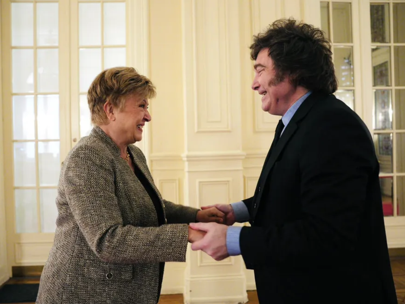 Javier Milei y Kristalina Georgieva tras su encuentro en la Casa Rosada.